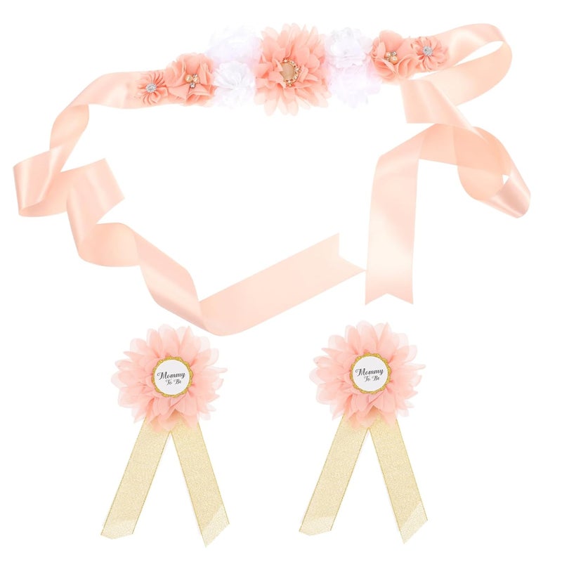 Maternity Flower Sash and Daddy Corsage Set for Baby Shower Pregnancy Photo Props - Image 1
